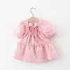 Abiti da ragazza 2023 Summer Baby Moda coreana Carino manica corta in cotone Solid Infant Pink Princess Dress Born Clothes BC2166-1