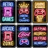 Neon Gaming Gamer Poster Vintage Metal Tin Signs Sleep Game Retro Metal Plaque Wall Art Decor for Boys Girls Playroom Home Gamer Office Neon decoration SIze 30X20 w01