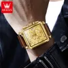 Armbandsur Olevs Top Brand Mens Watches Luxury Square Quartz Wrist Watch Original Waterproof Luminous Chronograph Watch for Men Relogio 230215