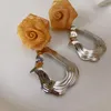 Brincos de garanhão Rose Flower Women's Metal Texture Hollow Water Gotas