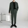 Men's Suits Blazers IEFB Men's Suit Two Pieces Set Simple Light Mature Loose Long Sleeve Suit Coat Suit Pants Green High Quality 9Y8066 230215