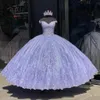 Quinceanera klänningar prinsessan älskling kristall paljon pärlor pruple bollklänning med spetsar applikationer snörning söt 16 debutante fest födelsedag vestidos de 15 anos 04