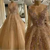 Partykleider Gold Abend Stickerei Perlen bodenlangen Langarm Abendkleid Spitze formelle Kleider echtes Bild