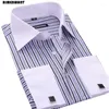 Men's Dress Shirts 2023 Business Shirt Mens Long Sleeve Slim Fit French Cuff Luxury Formal Checked Tees For Gifts