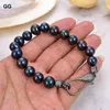 Link Bracelets Chain Jewelry 8 '' 9-10mm Keshi Nero Round Pearl Braccialette