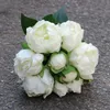 Luxe witte roze 8 bloemen koppen bruids bloemboeket kunstmatige pioenroeven real touch bloemen huis bruiloft feest decoratie benodigdheden