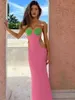 Casual Dresses Dulzura Hollow Out Shell Patchwork Strap Maxi Dress Bodycon Sexig Party Elegant Prom Clothes Y2K Outfits Evening Birthday T230210