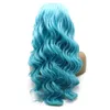 24" Long Blue Wavy Wig Heat Resistant Synthetic Hair Lace Front Cosplay Wig