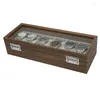 Oglądaj pudełka 6 gniazd organizator drewniane zegarki hodowlane biżuteria z wyświetlaczami z przezroczyste okienne przechowywanie