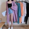 Utomhus T-shirts Summer Women Chiffon Beach Cardigan Sheer täcker badkläder Långa blusskjortor Kvinnliga toppar Loose Long Sun Protection Cardigan J230214