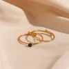 Band Rings 2022 New Minimalist Basic Tiny Micro Paved Crystal Ring Black White Cubic Zirconia Stone Stainless Steel Gold Ajdustable Ring G230213