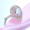 Klusterringar S925 sterling fina smycken för kvinnor vatten droppe rosa kubik zirkoniume stor päronform brud bröllopsring