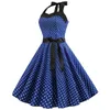 Casual Dresses Women Polka Dot Print Summer Dress Sexy Retro White Halter Vintage Plus Size Robe Femme Pin Up Rockabilly Party