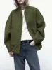Kadın Ceketleri Gri Bombacı Kadınlar İçin 2023 Bahar Günlük Cep Fermuarlı Kaban Vintage Uzun Kollu Düğme Kadın Dış Giyim Chic Overshirt 230215