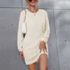 2023 Casual modeklänning kvinnors mode elegant sexig långärmad minikjol fluffig plyschklänning