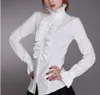 Womens Blouses Shirts Victorian Founce Blouse Women ol Office Ladies Business White Shirt High Neck Frilly Ruffle Cuffs Female 230214