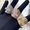 Size 8-12 Gold Plated Micro Setting Bling CZ Cross Ring for Men Women Hip Hop Punk Jewelry Gift