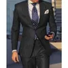 Men's Suits Slim Fit Stripe Business Men Navy Blue 2 Piece Groom Tuxedo For Wedding Prom Formal Male Fashion Costume Jacket With Pants