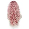 26" Extra Long Pink Tip-white Curly Wig Heat Friendly Cheveux Synthétiques Lace Front Party Wig