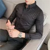 Mens Casual Shirts Masculina Spring Dress Vertical Stripe Streetwear Slim Long Sleeve Chemise Homme Tuxedo 230214