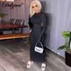 Casual Dresses Dulzura Women Pure Midi Dress Long Sleeve Gloves Hollow Out Backless Bodycon Sexy Party Elegant Streetwear Autumn Winter 2021 T230210