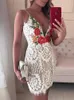 Casual Dresses Embroidered Lace Crochet Overlay Mini Slip Dress Women Sexy Sleeveless V-neck Spaghetti Strap Mini Party Dresses T230210