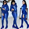 Kvinnors tvåstycksbyxor Vazn Shinny Sport Blue Casual Tracksuit For Women Denim Set Full Sleeve 2 Piece Sets Night Club Young Lady Sport Set 230214