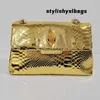 クロスボディシャイニーヘビ穀物パターンハンドバッグフロントフラップ上の女性財布クロスボディバッグ021523H上の明るい色イーグルメタル