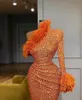 Платья для вечеринок Sparkly Orange Prom Sexy Beading One Plouds Seedined Sequined Mermaid Feather Gowns Длина пола Формальные одежды