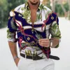 Mens Casual Shirts Autumn Baroque For Men 3D Long Sleeve Luxury Social Vneck Oversized Tops Tees Homme Clothing 230214