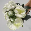 Upscale Artificial Flower White Pink 8 Heads Bridal Bouquet Artificial PU Peony Real Touch Flowers Home Wedding Party Decoration Supplies