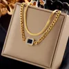 Pendant Necklaces 316L Stainless Steel Square Blue Zircon Necklace For Women Fashion Girls Double Chain Party Jewelry Gril Gifts