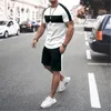 Herrspårspår 3D-mäns T-shirt Set Sportwear Men's Overdized Clothing T-shirt Shorts Suit Men T-Shirt Suit Summer Beach 230215