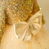 Guldblommorflickaklänningar för bröllopsspets Applique Ruffles Kids Formell Wear Sleeveless Long Beach Girl's Pageant Sequined Birthday Clows 403