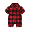 Kleidung Sets Herbst Baby Jungen Rot Plaid Langarm Baumwolle Strampler Hut Mode Gentleman Jumper Infant Overalls Neugeborene Kleidung 9 Dh5Rq
