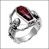 Anello solitario Vintage Punk Skl Uomo Hip Hop Fidanzamento Moda maschile Anelli in zircone rosso per gioielli da donna Siery Drop Delivery Dhvxa