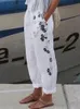 Damesbroek capris katoenen linnen elegante vintage bloemenprint vrouwen broek elastische taille zakken casual streetwear werk slijtage losse broek 230215