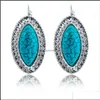 Boucles d'oreilles Turquoise, bijoux ronds, style bohème, grande goutte, livraison Dht6H