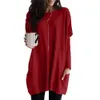 Dames blouses shirts vrouwen casual lange mouw ronde nek pullover losse stevige kleur zak voor de lente en herfst tuniek top 230214