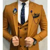 メンズスーツスリムフィットメンカジュアルスタイルブラウン男性ファッションウェディンググルームマンディナーのためのベストパンツ付き3ピースジャケット