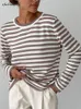 Mulheres TShirt Mnealways18 Mulheres Clássicas Stripe Camiseta Casual Impressão Oversized Malha Top Oneneck Manga Longa Tops e Blusa Moda Tshirt 230214