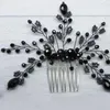 Tocados de peinetas de cristal negro, accesorios de boda, tiara nupcial para mujer, adorno hecho a mano, tocado de Halloween para niña y