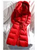 Women's Vests Long Laceup Hooded Down Jacket Zipper Puffer Black red dark blue plus size 4XL10XL Coat 230215