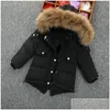 Cappotto Boutique 15Y Parker Hodded Solid Faux Fur Collar Zipper Waist Dstring Jacket Kids Boys Abbigliamento invernale per Babys Drop Delivery B Dhugw