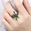 Cluster Rings Selling Female Jewelry Color Black Gold Vintage Leaf Women Wedding Engagement Ring Beautiful Anniversary Gift