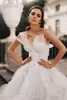 Puszysty sukienki ślubne Seksowne ukochane linia suknia ślubna koralika aplikacja wielopoziomowa sukienka marszczyków vestido de novia