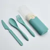 Dinnerware Sets Portable Container Leak-proof Snack Cutlery Wheat StrawOutdoor Camping Space-saving Lunch Bento Box