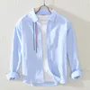 Heren Casual shirts Men kleding Japanse trend frisse witte longsleve jeugdkleur matching literaire losse katoen 230214