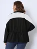 Outerwear Women's Plus Size Jackets Fashion Black White Color Combination Zipper Jacket Casual Long Sleeve Lapel Large Lady Coat Tops