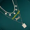 Ketens jjfoucs meerlagige vlinder kristallen tennisketen choker ketting voor vrouwen zilveren kleur engel hanger Boheemse sieraden